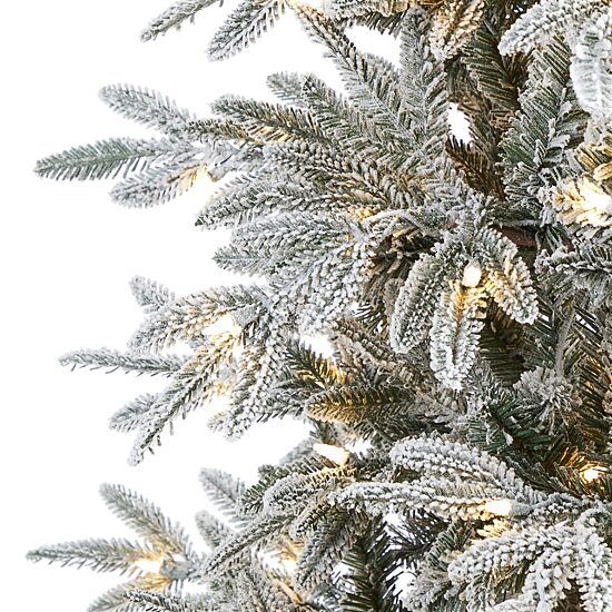 Nearly Natural Flocked 7 1/2 Foot Pre-Lit Spruce Christmas Tree