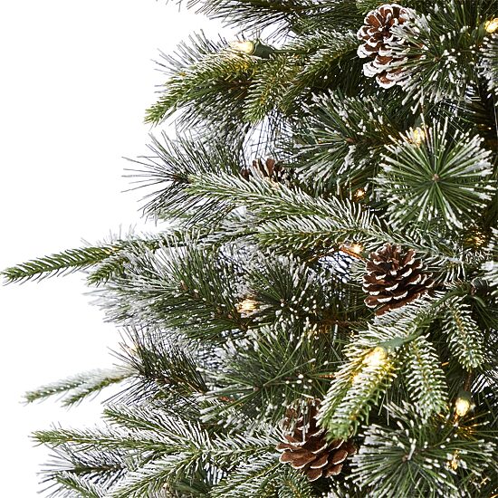 Nearly Natural Snowed Tipped 7 1/2 Foot Pre-Lit Pine Christmas Tree