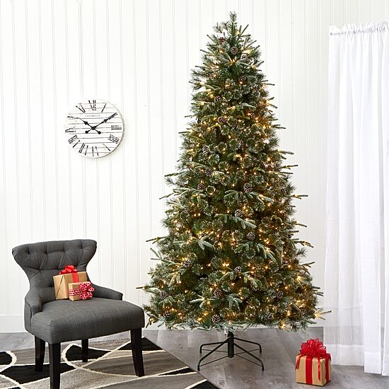 Nearly Natural Snowed Tipped 7 1/2 Foot Pre-Lit Pine Christmas Tree