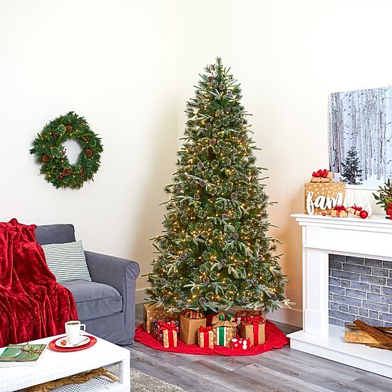 Nearly Natural Snowed Tipped 7 1/2 Foot Pre-Lit Pine Christmas Tree