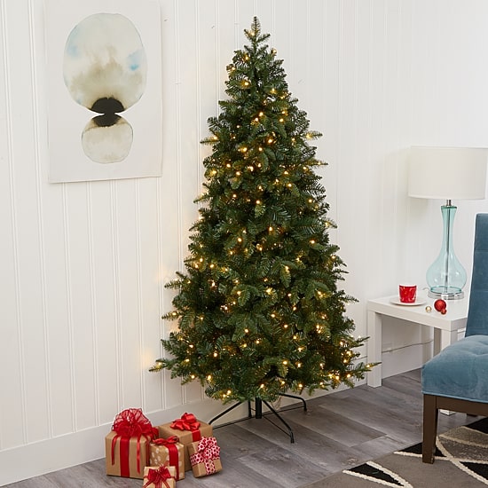 Nearly Natural Flat Back 6 Foot Pre-Lit Spruce Christmas Tree