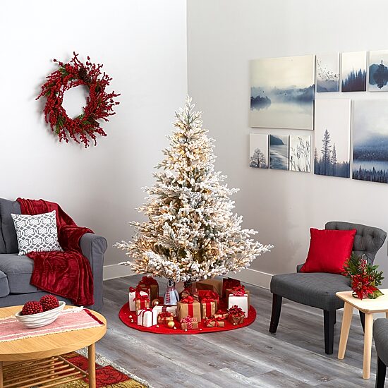Nearly Natural Flocked Fraser Faux 6 Foot Pre-Lit Fir Christmas Tree