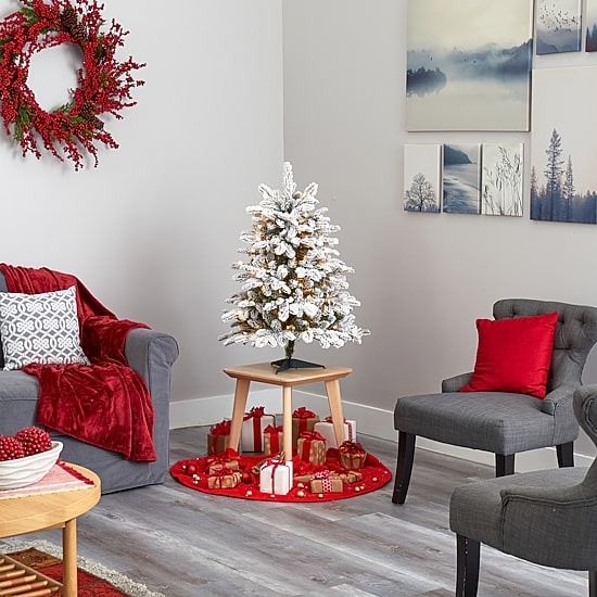 Nearly Natural Flocked 3 Foot Pre-Lit Fir Christmas Tree