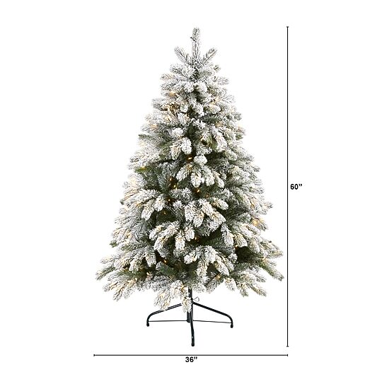 Nearly Natural Flocked Faux 5 Foot Pre-Lit Spruce Christmas Tree
