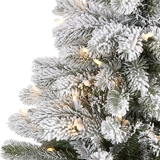Nearly Natural Flocked Faux 5 Foot Pre-Lit Spruce Christmas Tree