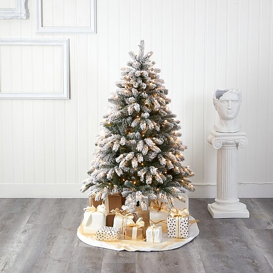 Nearly Natural Flocked Faux 5 Foot Pre-Lit Spruce Christmas Tree