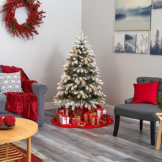 Nearly Natural Flocked Faux 5 Foot Pre-Lit Spruce Christmas Tree