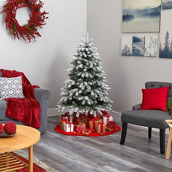 Nearly Natural Flocked Faux 5 Foot Pre-Lit Spruce Christmas Tree