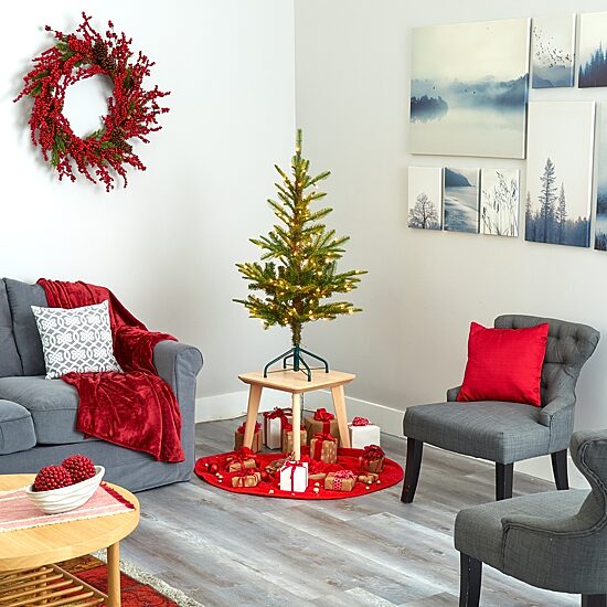 Nearly Natural Layered 4 Foot Pre-Lit Spruce Christmas Tree