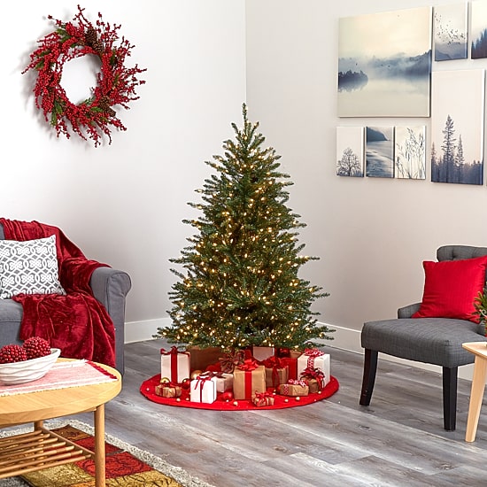 Nearly Natural 5 Foot Pre-Lit Fir Christmas Tree