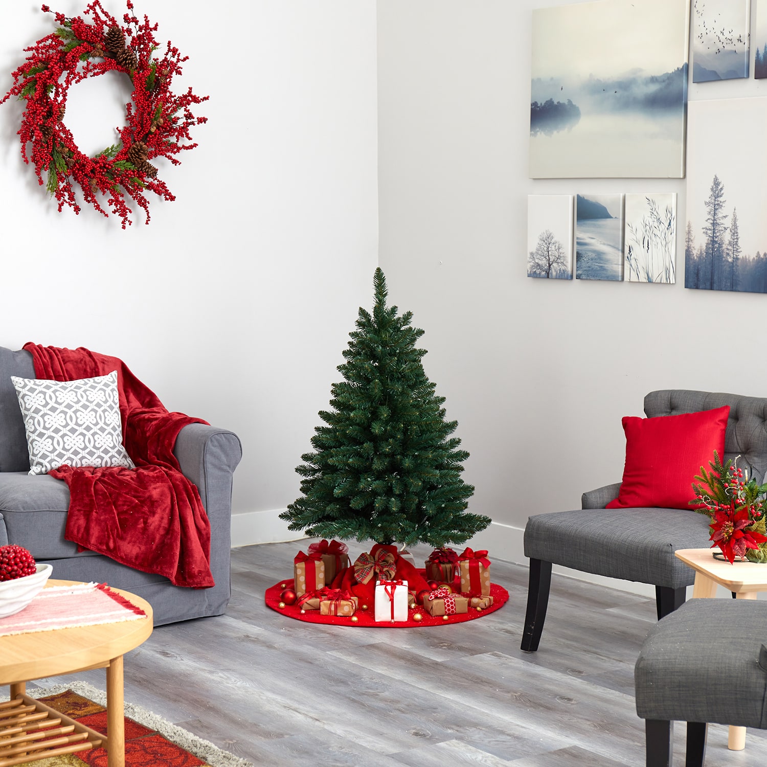 Nearly Natural 4 Foot Pre-Lit Spruce Christmas Tree