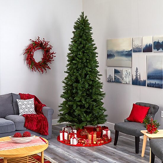 Nearly Natural Slim 9 Foot Pre-Lit Pine Christmas Tree