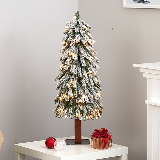 Nearly Natural Flocked 3 Foot Pre-Lit Christmas Tree