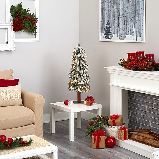 Nearly Natural Flocked 3 Foot Pre-Lit Christmas Tree
