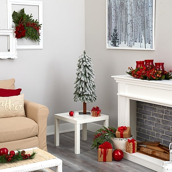 Nearly Natural Flocked 3 Foot Pre-Lit Christmas Tree