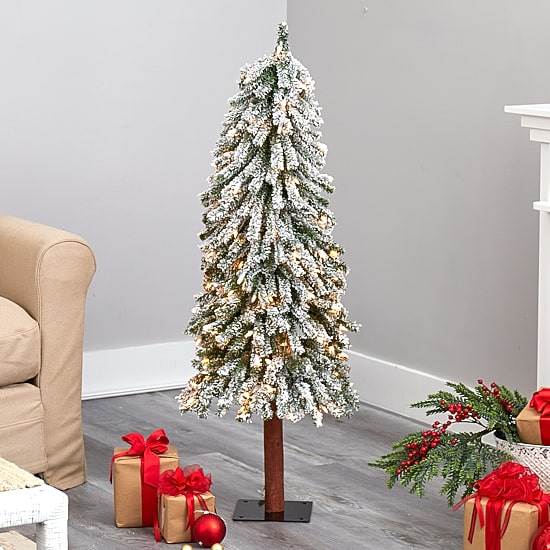 Nearly Natural Flocked 4 Foot Pre-Lit Christmas Tree
