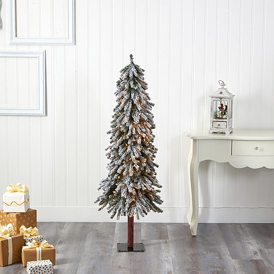 Nearly Natural Flocked 5 Foot Pre-Lit Christmas Tree