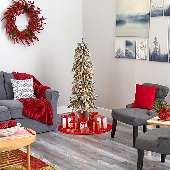Nearly Natural Flocked 5 Foot Pre-Lit Christmas Tree
