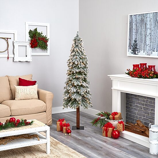 Nearly Natural Flocked Grand Faux 6 Foot Pre-Lit Christmas Tree