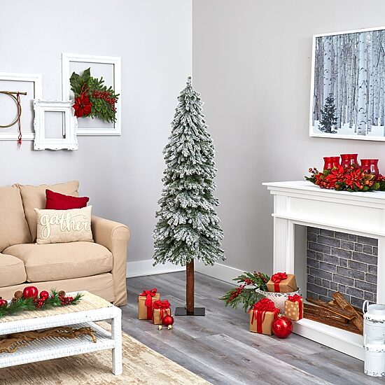 Nearly Natural Flocked Grand Faux 6 Foot Pre-Lit Christmas Tree