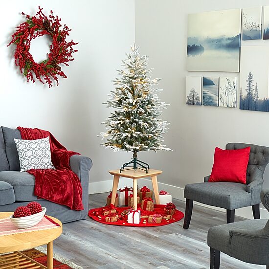 Nearly Natural Flocked 4 1/2 Foot Pre-Lit Spruce Christmas Tree