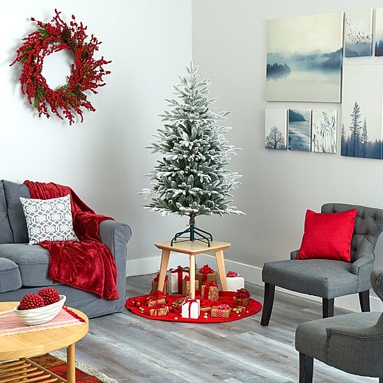 Nearly Natural Flocked 4 1/2 Foot Pre-Lit Spruce Christmas Tree