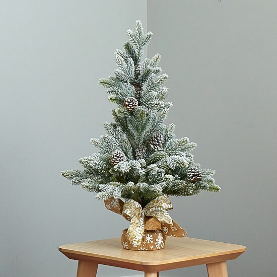 Nearly Natural Flocked Faux With Cones 2 Foot Christmas Tree