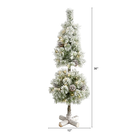 Nearly Natural Flocked Topiary 3 Foot Pre-Lit Christmas Tree