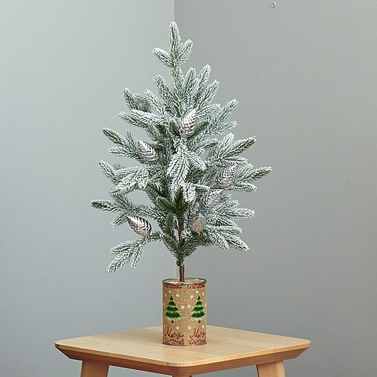Nearly Natural Flocked In Planter 2 Foot Christmas Tree