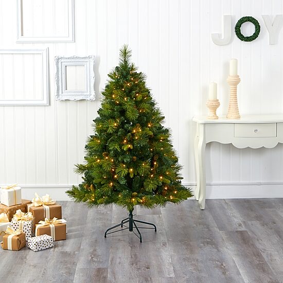 Nearly Natural North Carolina Mixed Faux 5 Foot Pre-Lit Pine Christmas Tree