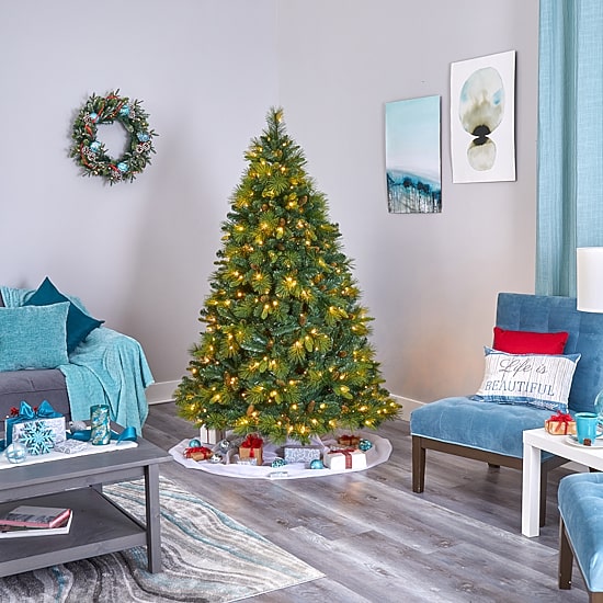 Nearly Natural North Carolina Mixed Faux 6 1/2 Foot Pre-Lit Pine Christmas Tree
