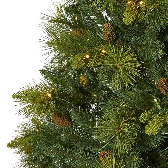 Nearly Natural North Carolina Mixed Faux 7 1/2 Foot Pre-Lit Pine Christmas Tree