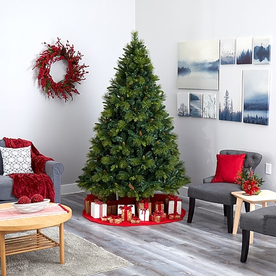 Nearly Natural North Carolina Mixed Faux 7 1/2 Foot Pre-Lit Pine Christmas Tree