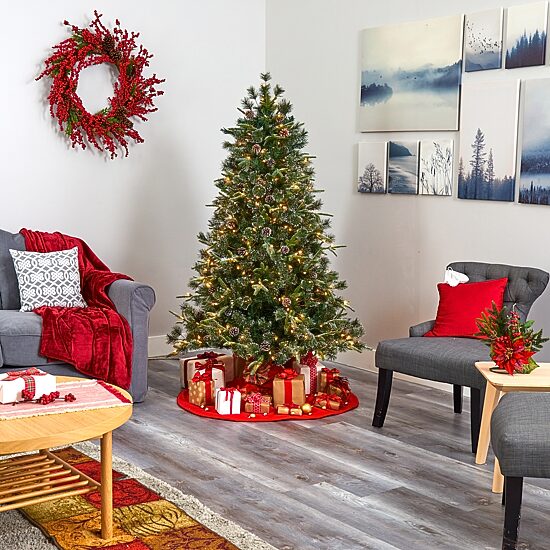 Nearly Natural Snowed Tipped Faux 6 Foot Pre-Lit Pine Christmas Tree