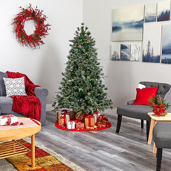 Nearly Natural Snowed Tipped Faux 6 Foot Pre-Lit Pine Christmas Tree