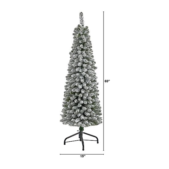 Nearly Natural Flocked Pencil 5 Foot Christmas Tree