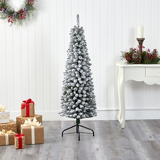 Nearly Natural Flocked Pencil 5 Foot Christmas Tree