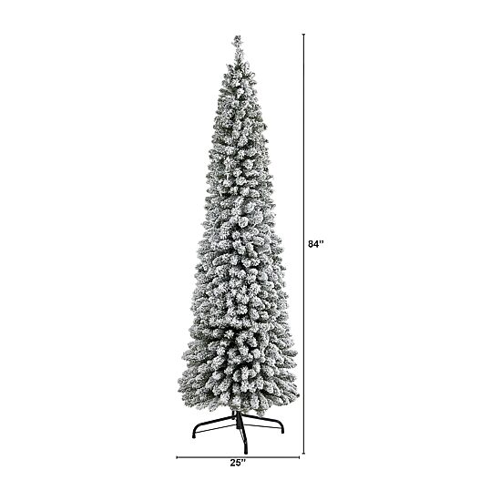 Nearly Natural Flocked Pencil 7 Foot Christmas Tree