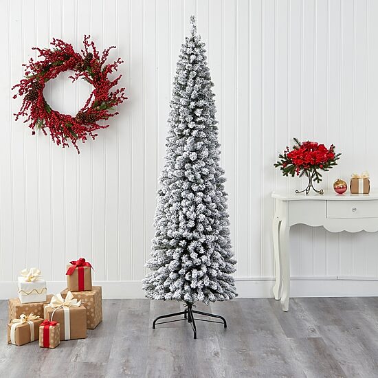 Nearly Natural Flocked Pencil 7 Foot Christmas Tree