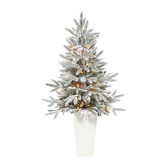 Nearly Natural Flocked 4 Foot Pre-Lit Spruce Christmas Tree