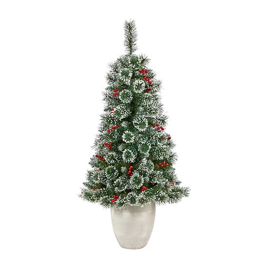 Nearly Natural Frosted Swiss Faux 4 Foot Pre-Lit Pine Christmas Tree