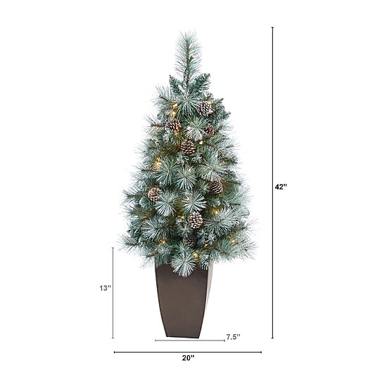 Nearly Natural Frosted 3 1/2 Foot Pre-Lit Pine Christmas Tree