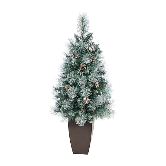 Nearly Natural Frosted 3 1/2 Foot Pre-Lit Pine Christmas Tree