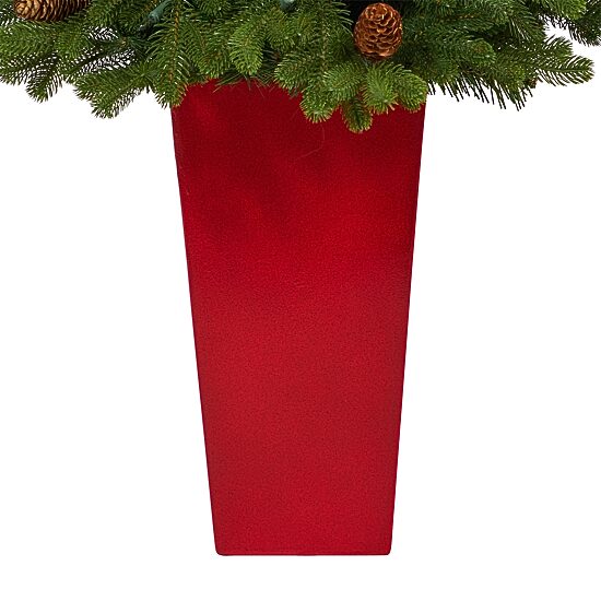 Nearly Natural Prein Red Planter 3 1/2 Foot Pre-Lit Fir Christmas Tree