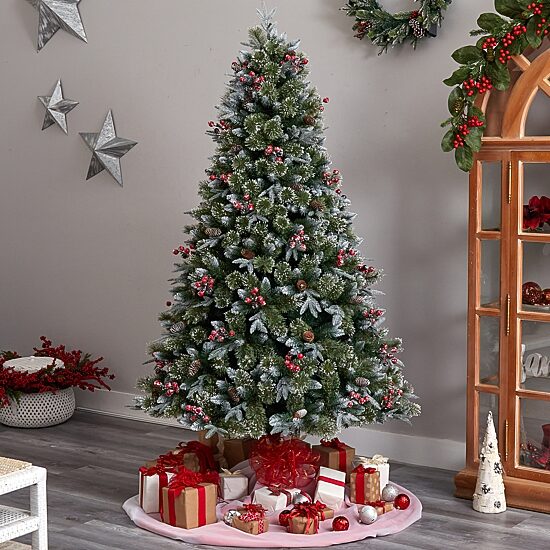 Nearly Natural Snow Faux 7 1/2 Foot Pre-Lit Spruce Christmas Tree