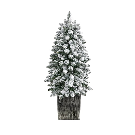 Nearly Natural Flocked Faux 3 Foot Pre-Lit Fir Christmas Tree