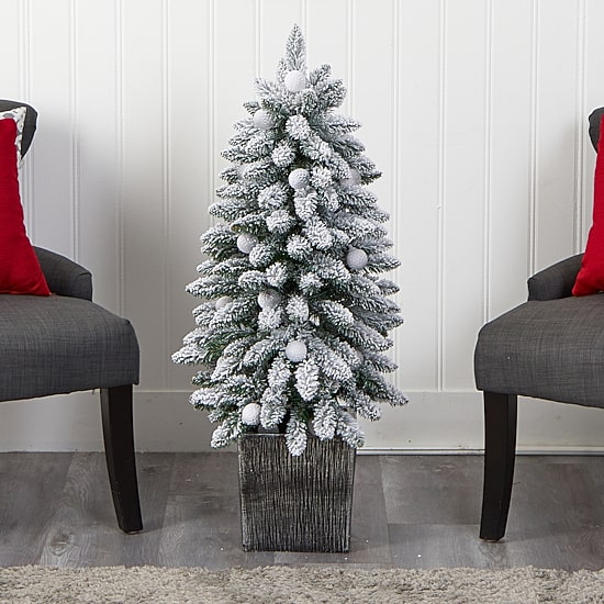 Nearly Natural Flocked Faux 3 Foot Pre-Lit Fir Christmas Tree