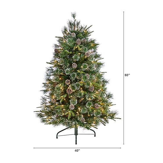 Nearly Natural Snowed Tipped Faux 5 Foot Pre-Lit Pine Christmas Tree