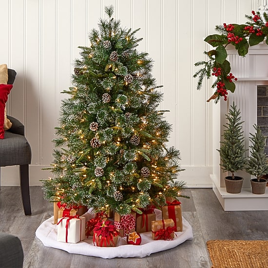 Nearly Natural Snowed Tipped Faux 5 Foot Pre-Lit Pine Christmas Tree