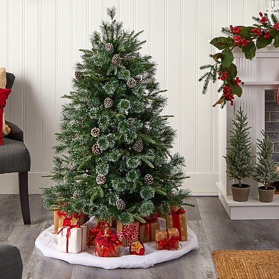 Nearly Natural Snowed Tipped Faux 5 Foot Pre-Lit Pine Christmas Tree